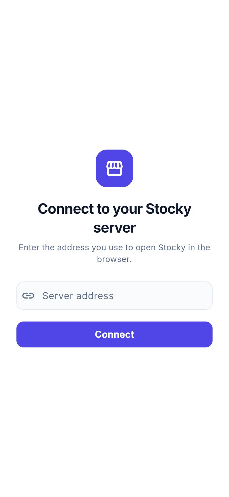 Connect to your Stocky server screen